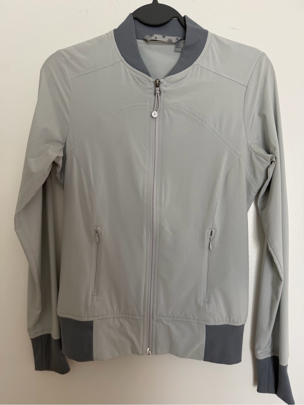 Athleta Light Gray Women’s Bomber Jacket - Casual Zip Front
